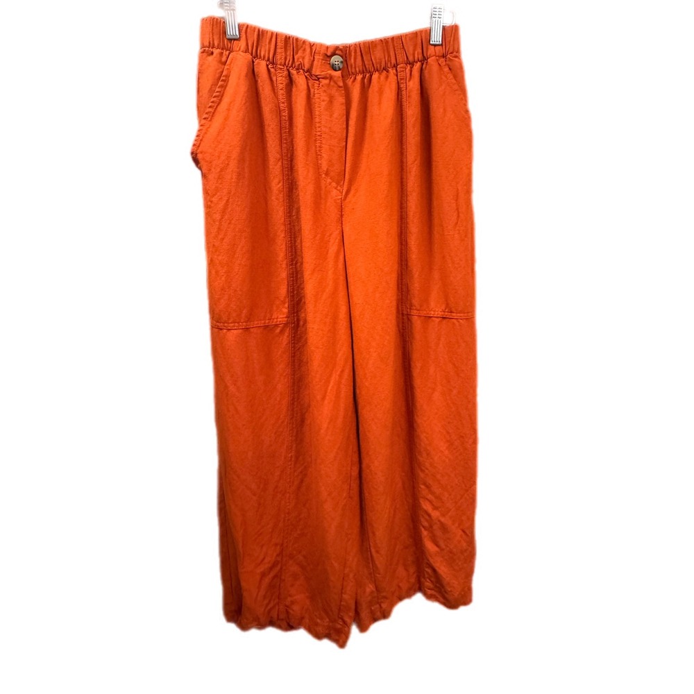 Oysho Wide Leg Linen Blend Pants Womens L Orange Excellent Elastic Waist Boho